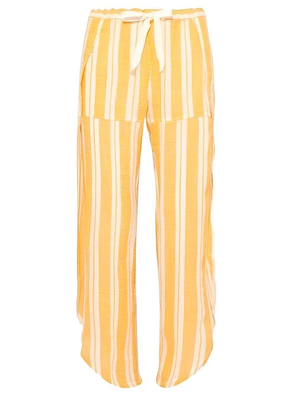 Lemlem Yellow and White Striped Wide-Leg Side Slit Gauze Beachy Pull On Pants M
